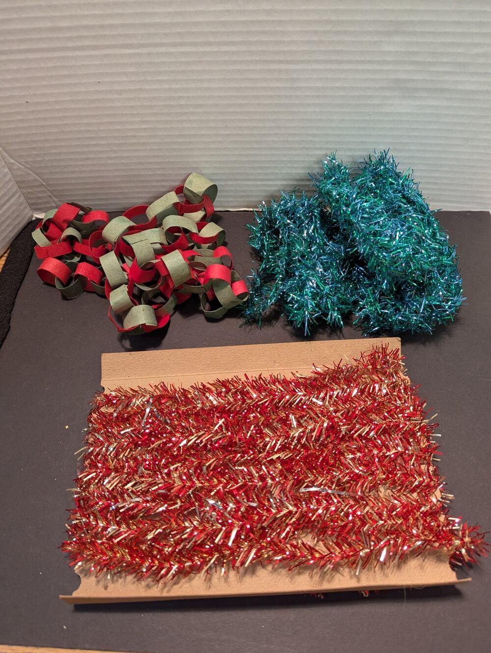 Vintage LOT various tinsel garland tree trimmings Homemade paper chain
